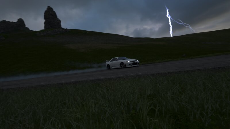 White Car Drifting — Green