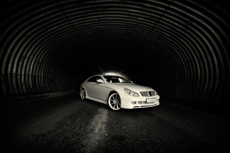 White car in a tunnel