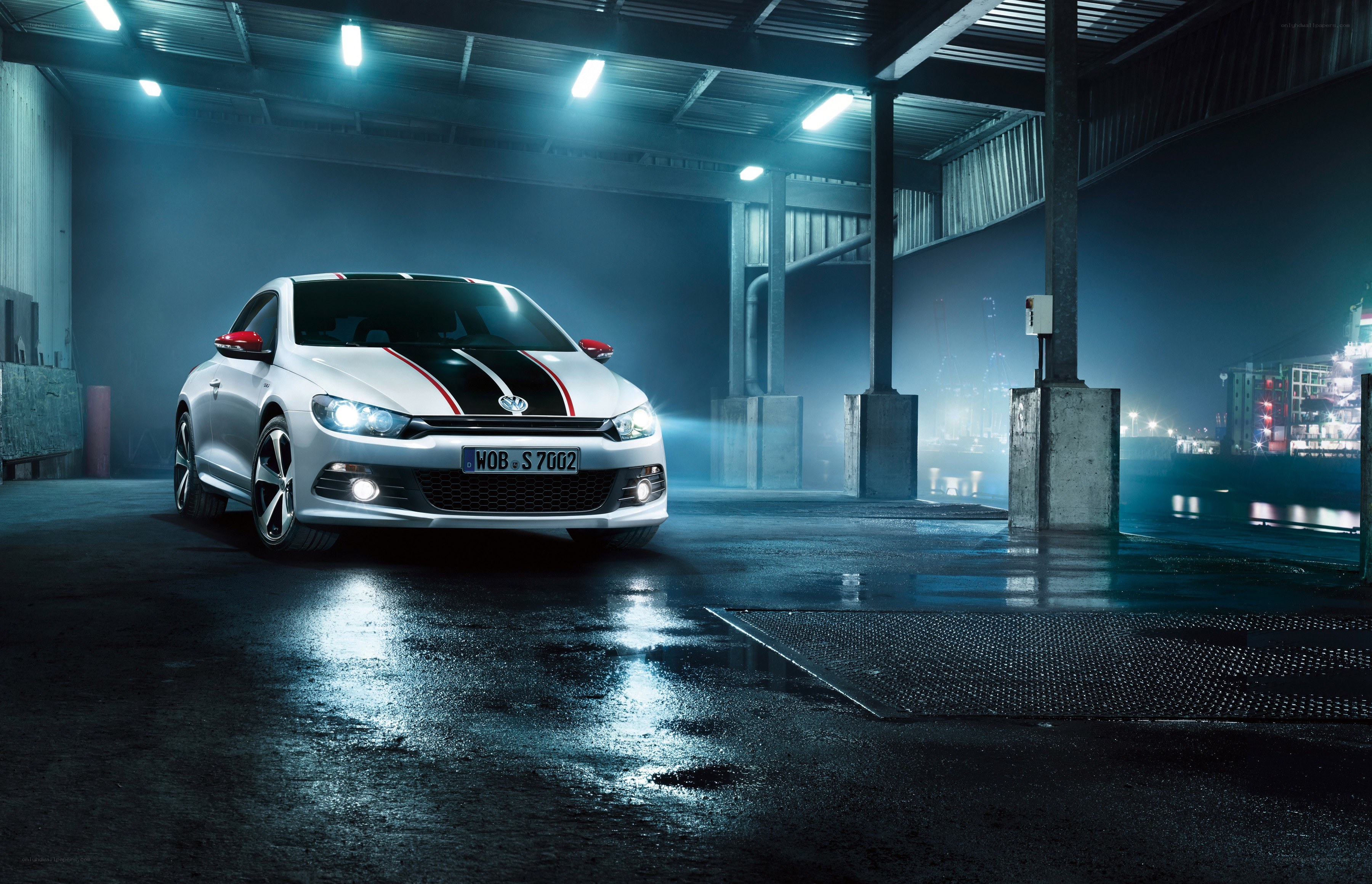 White car in a warehouse