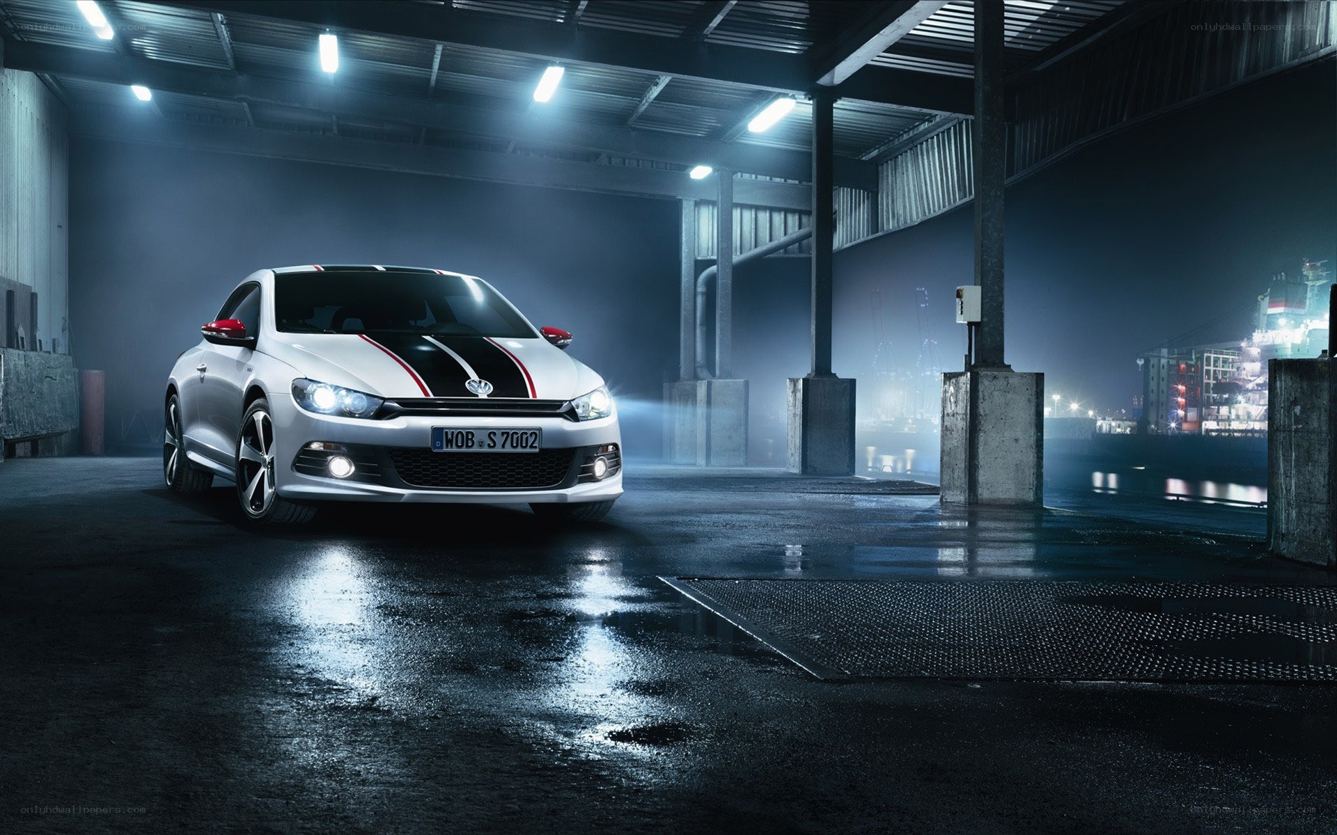 White car in a warehouse