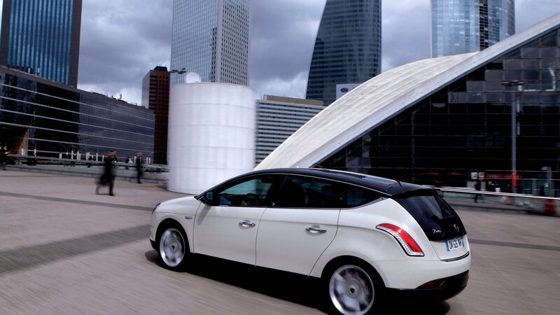 White car in city scene