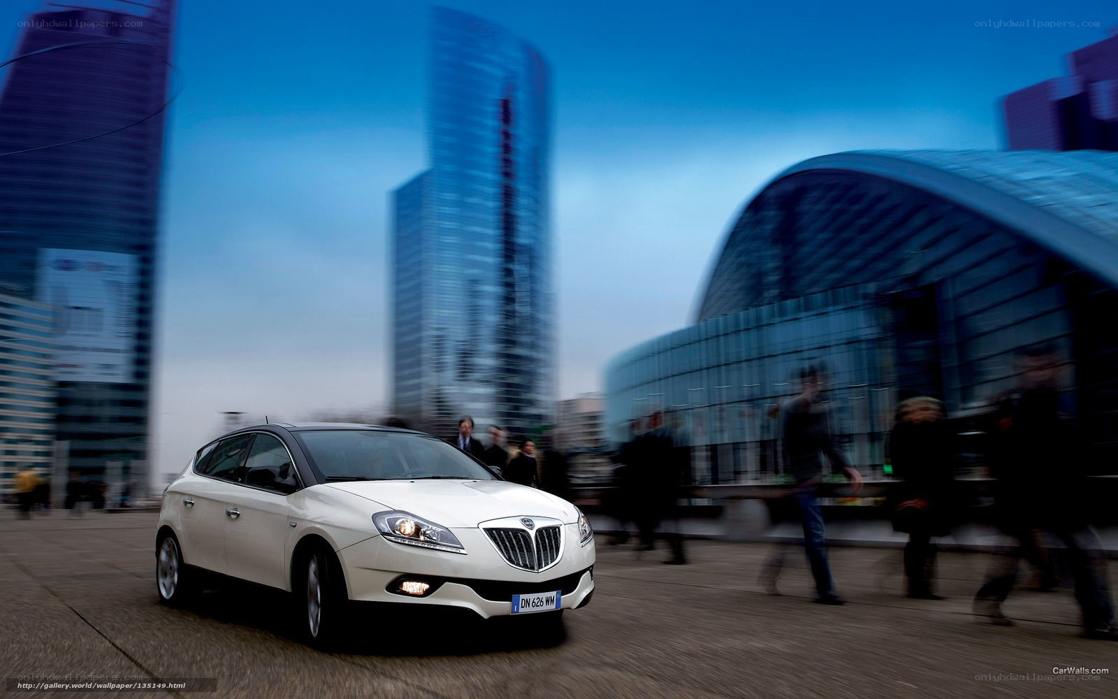 White car in city scene