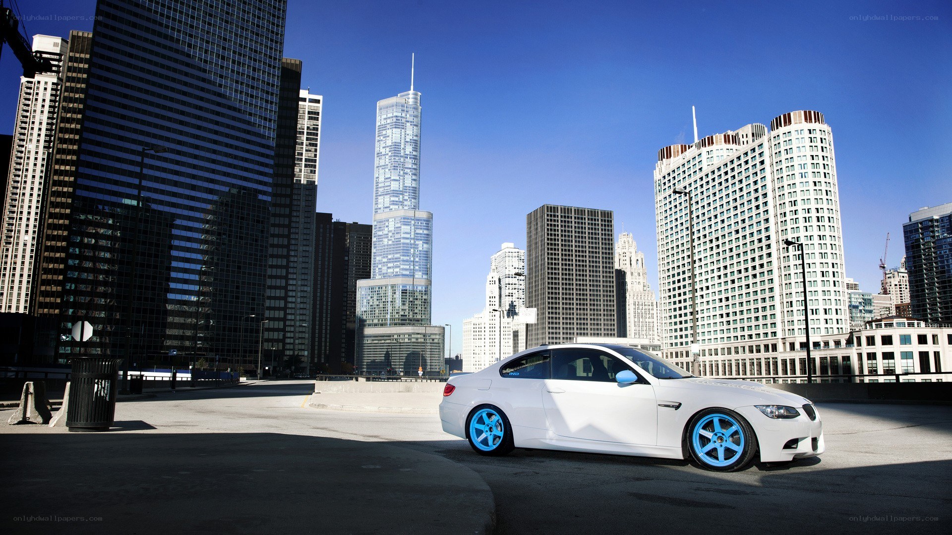 White car in cityscape