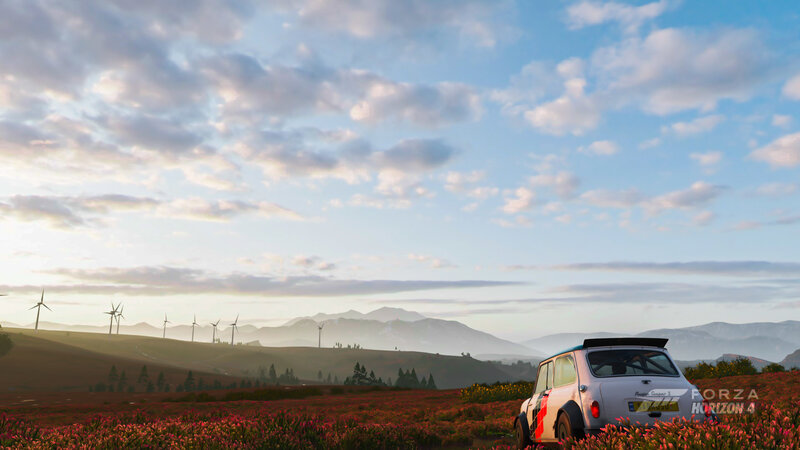 White Car in Field — Blue, Serene, Sunset