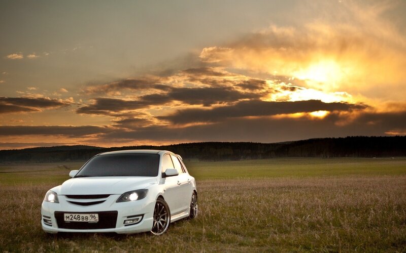 White Car in Field — Green