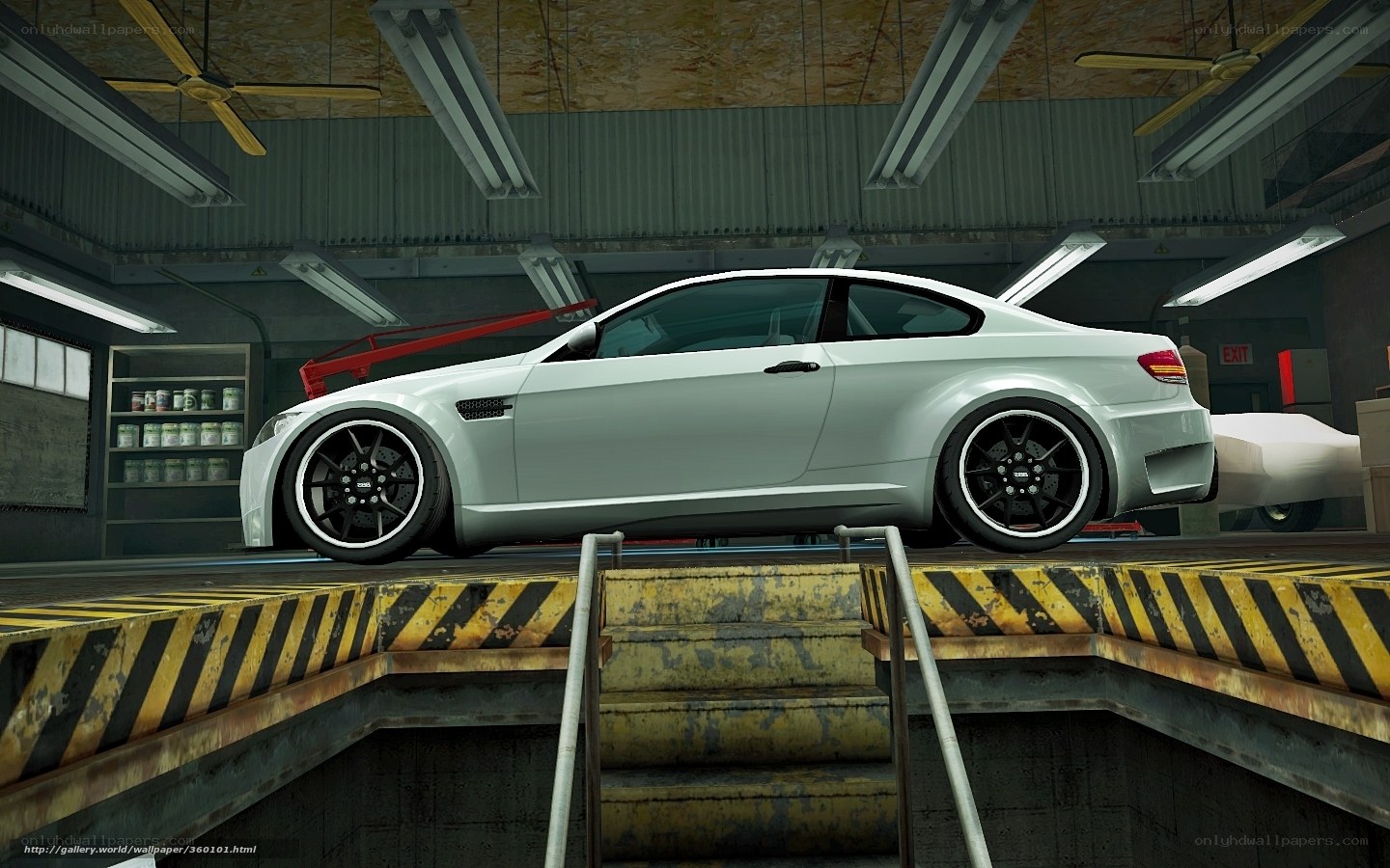 white car in garage