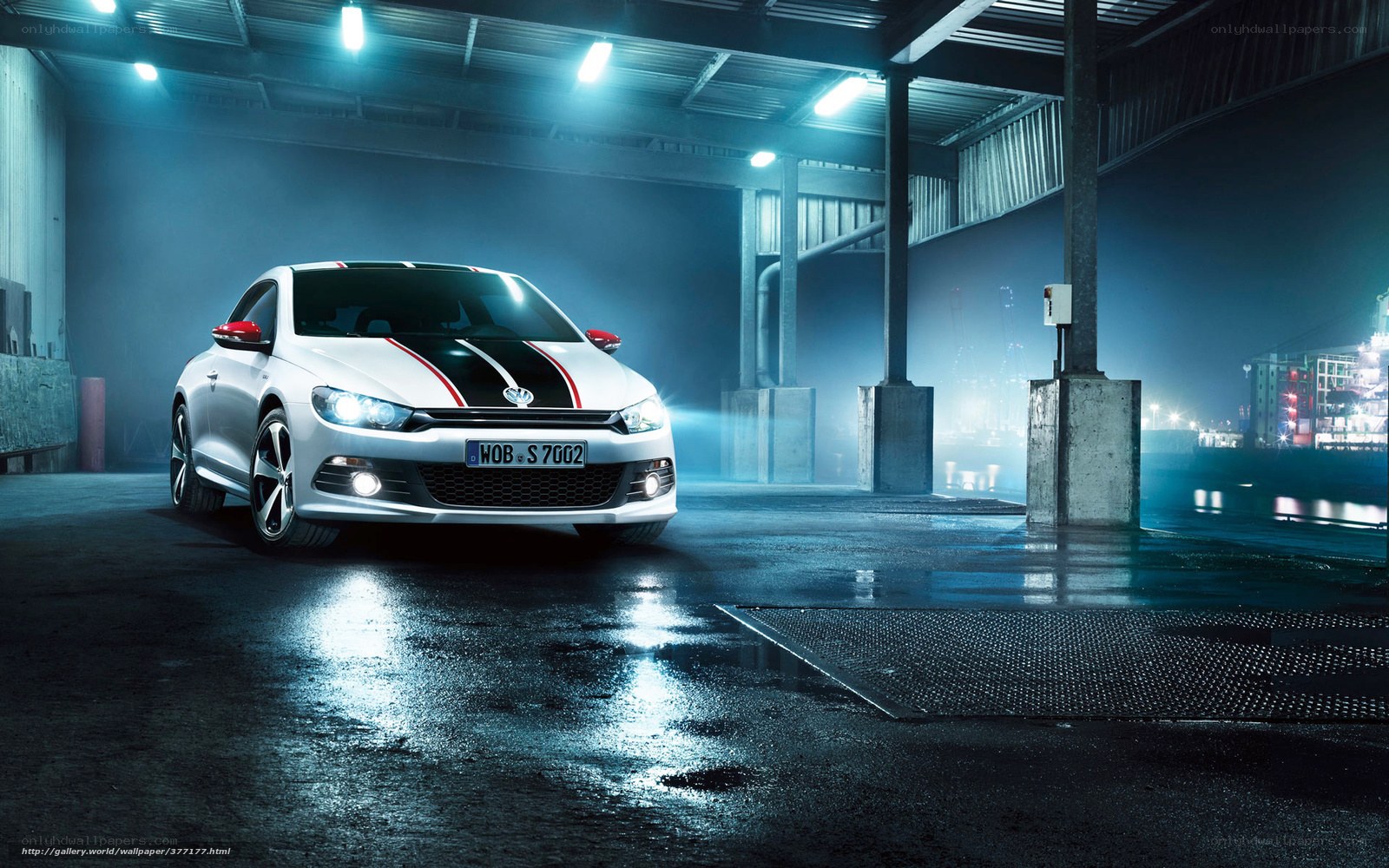 White car in industrial setting