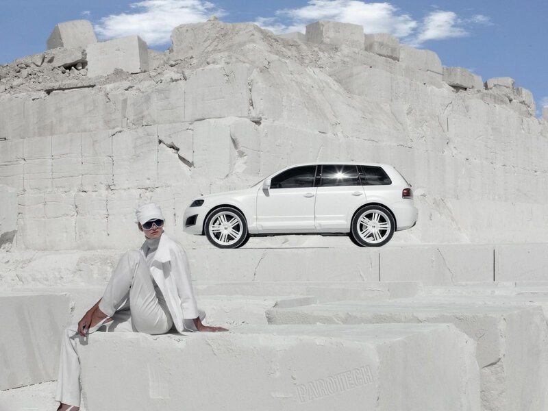 White car in quarry setting