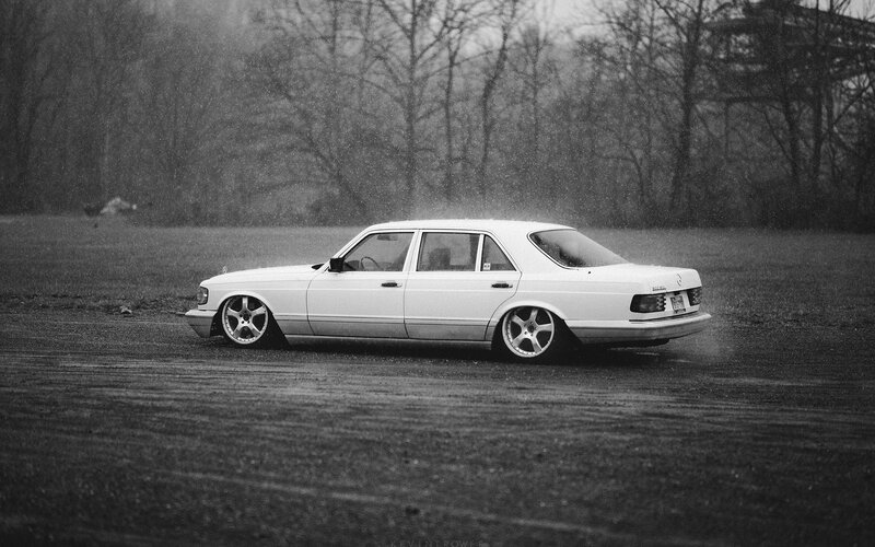 white car in rain