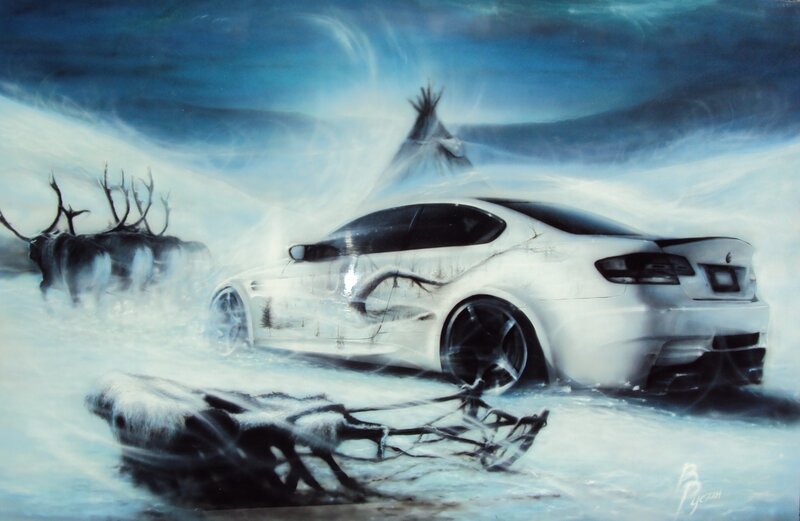 White Car in Snowstorm — Blue