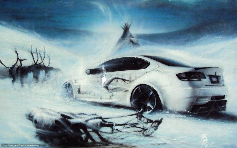 White Car in Snowstorm