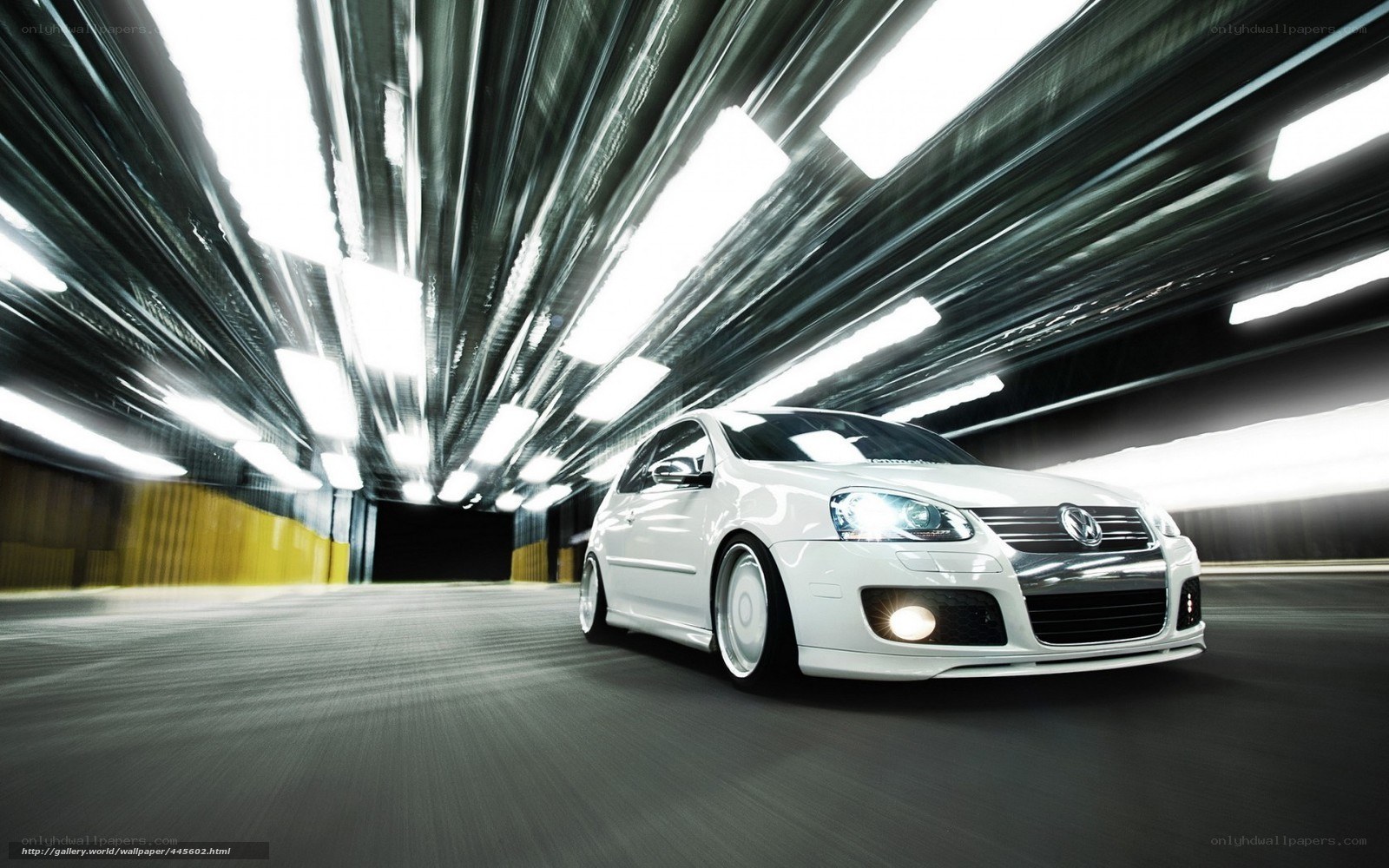 White car in tunnel motion