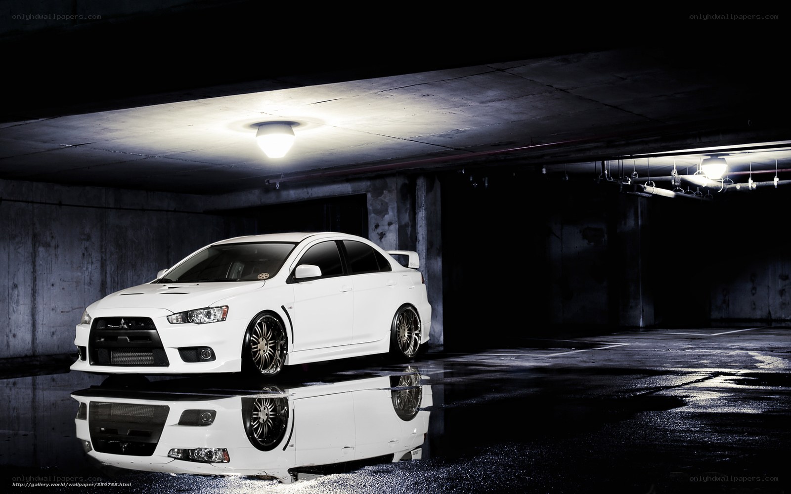 White car in underground garage