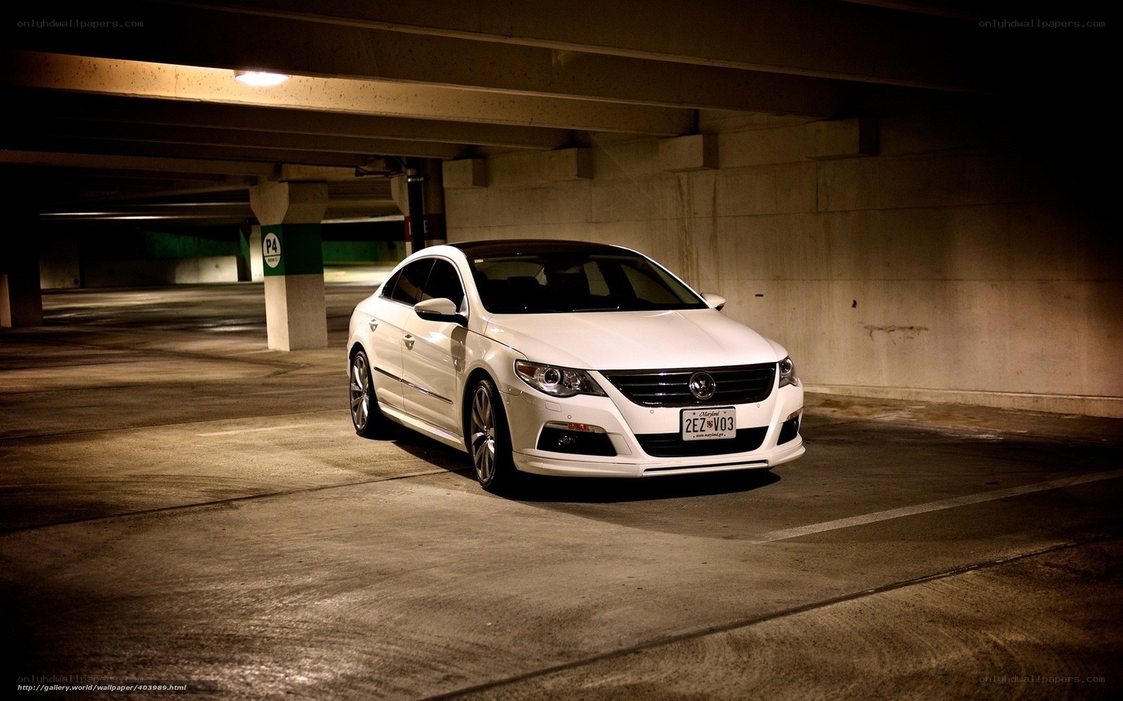 White car in underground parking