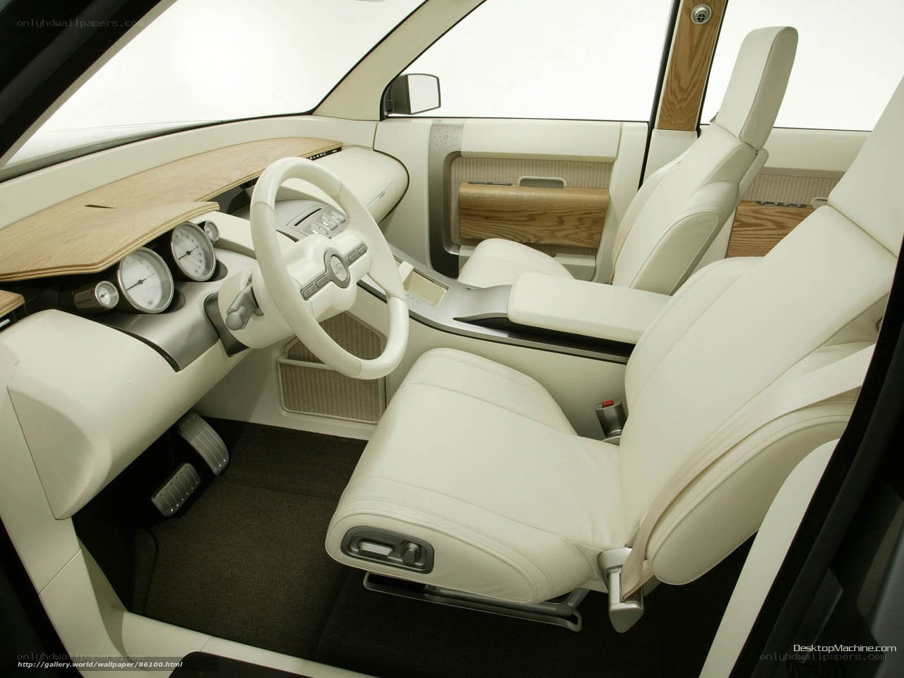 White car interior with wood accents