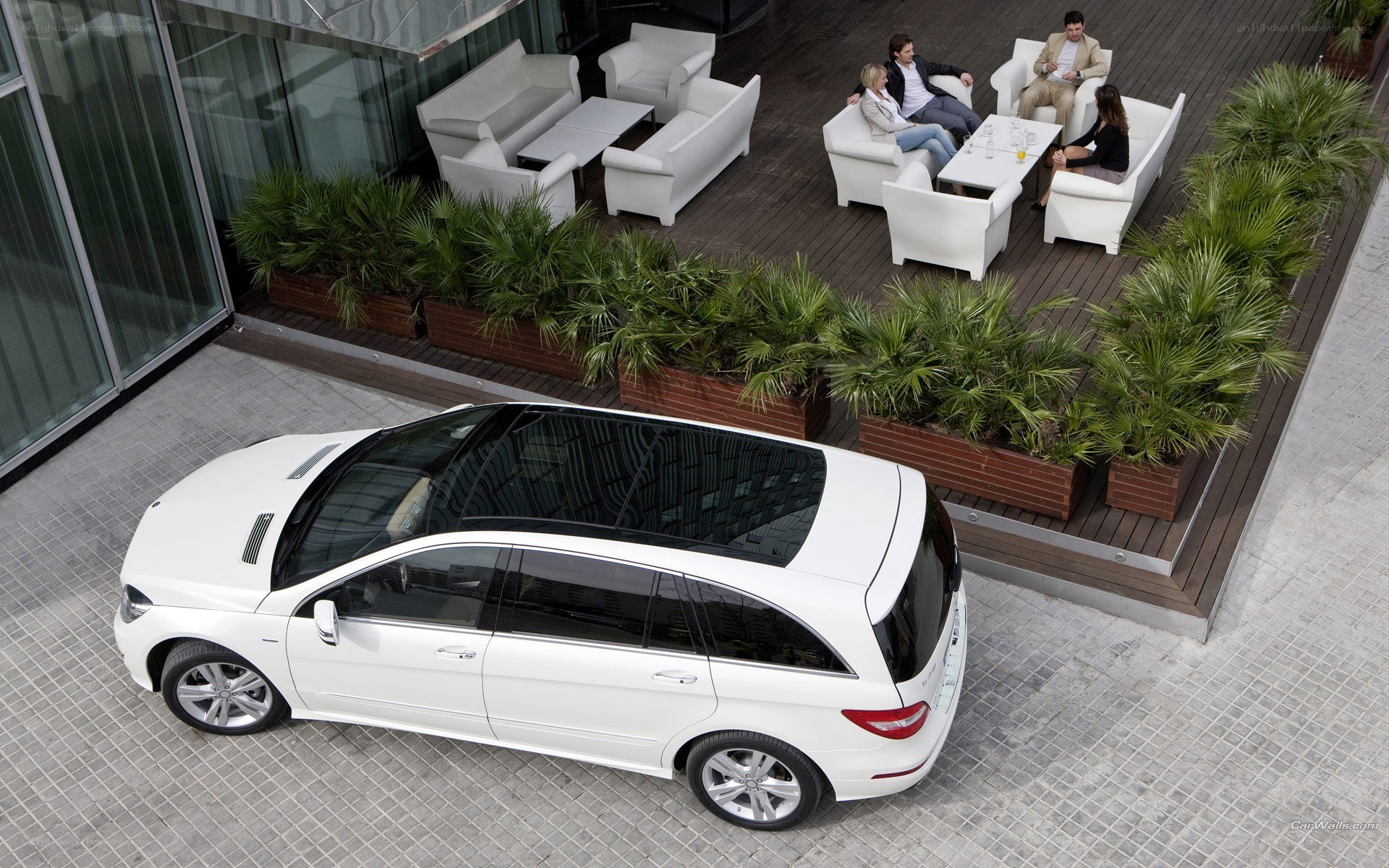 White car on a patio