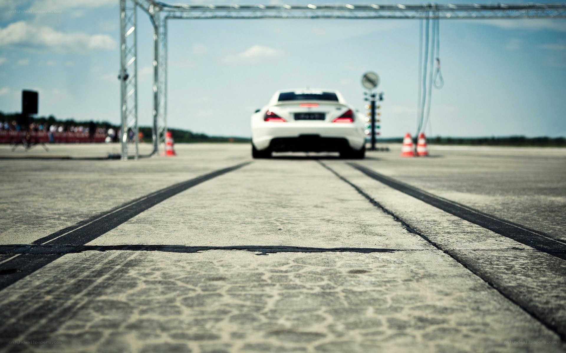 White car on a racetrack