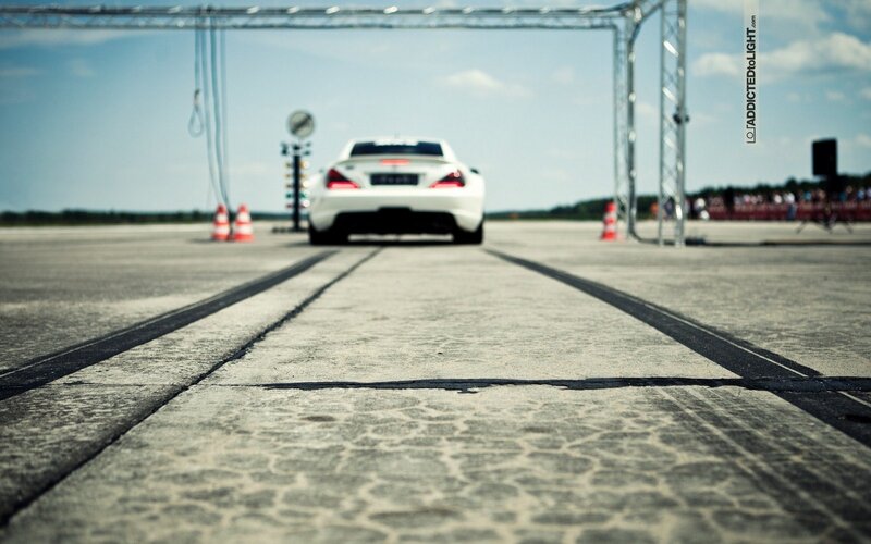 White car on a racetrack