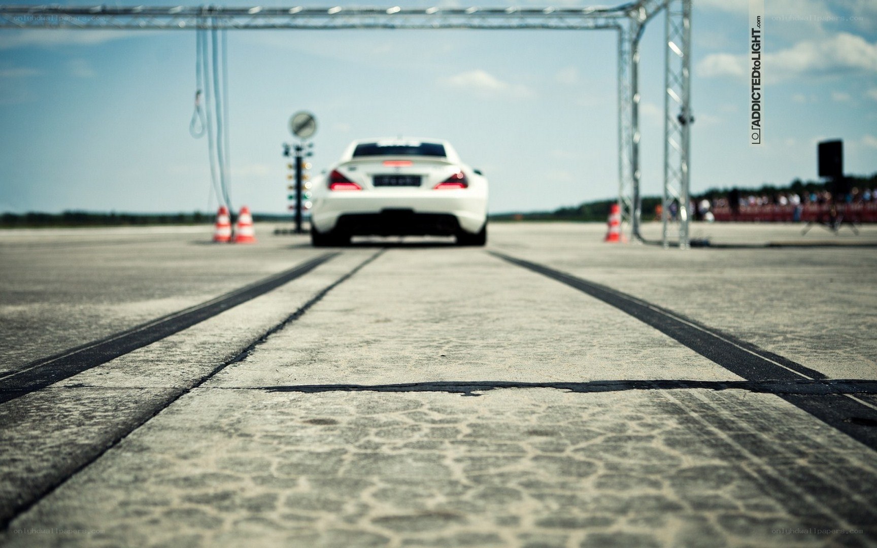 White car on a racetrack