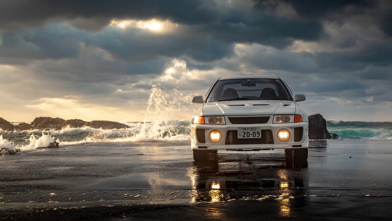 White Car on Beach — Dramatic