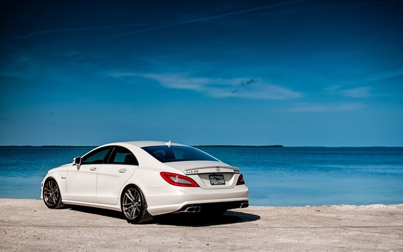 White car on beach