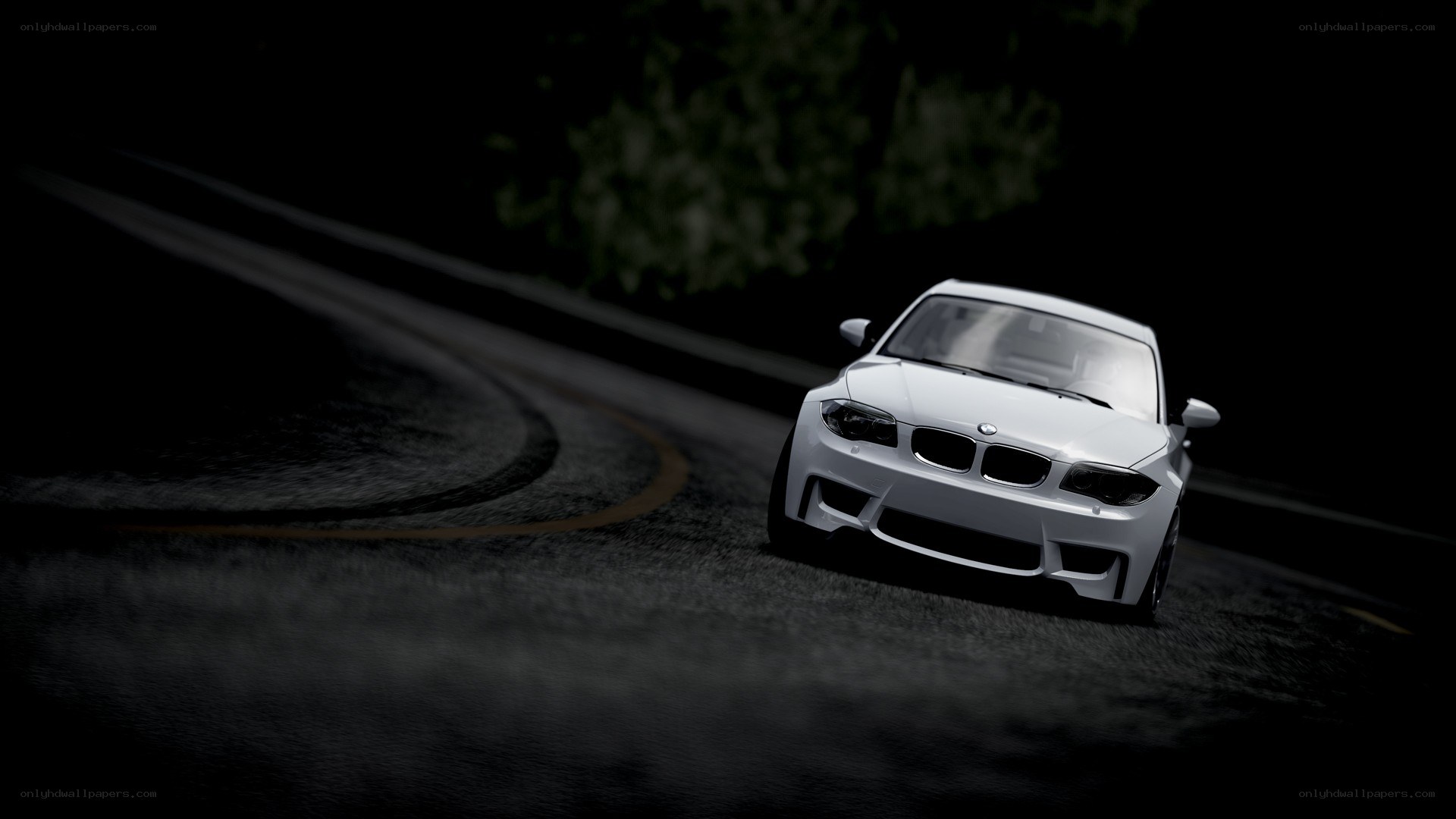 white car on dark road