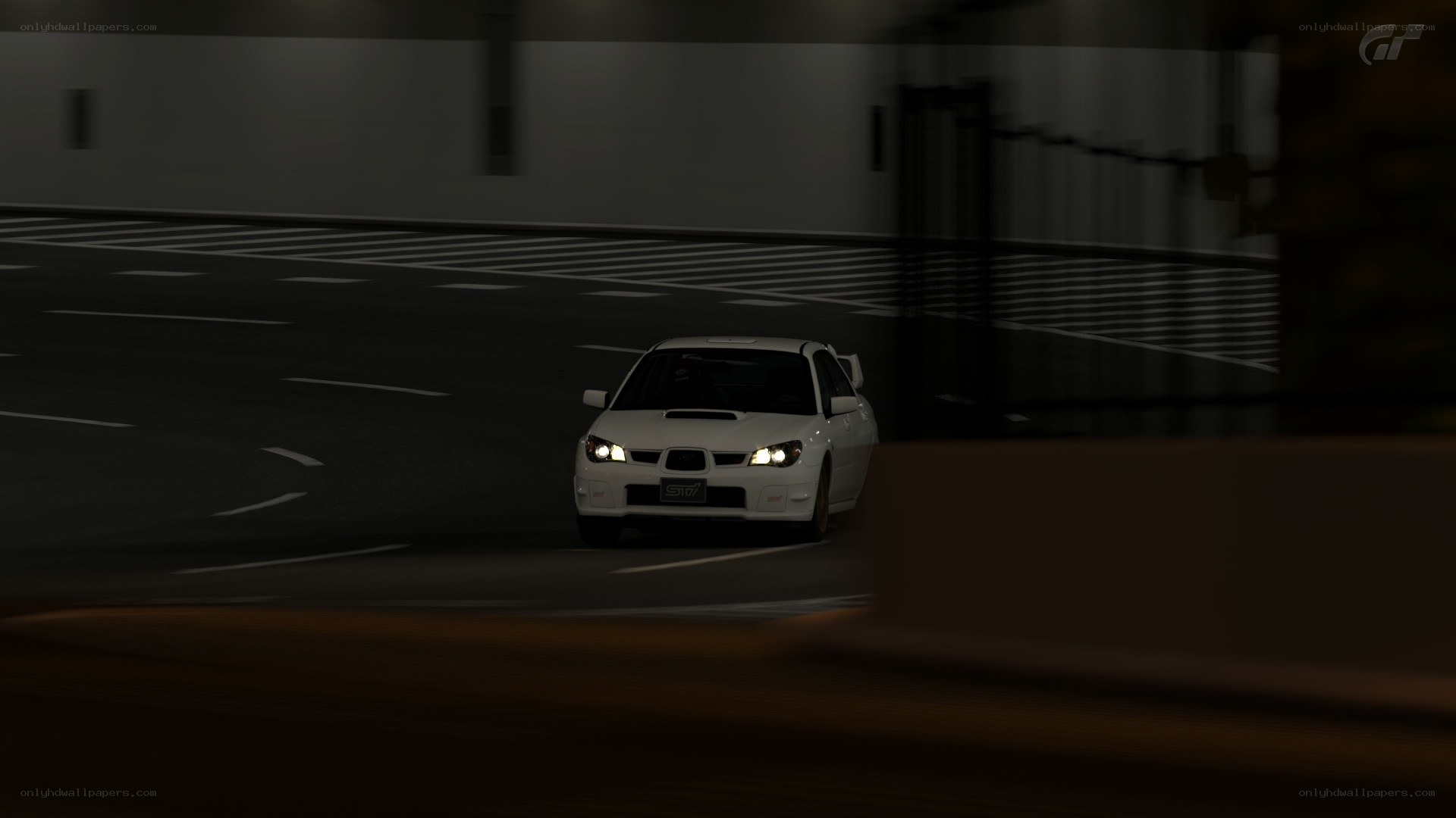 white car on dark road