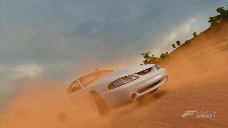 White Car on Dirt Road — Orange