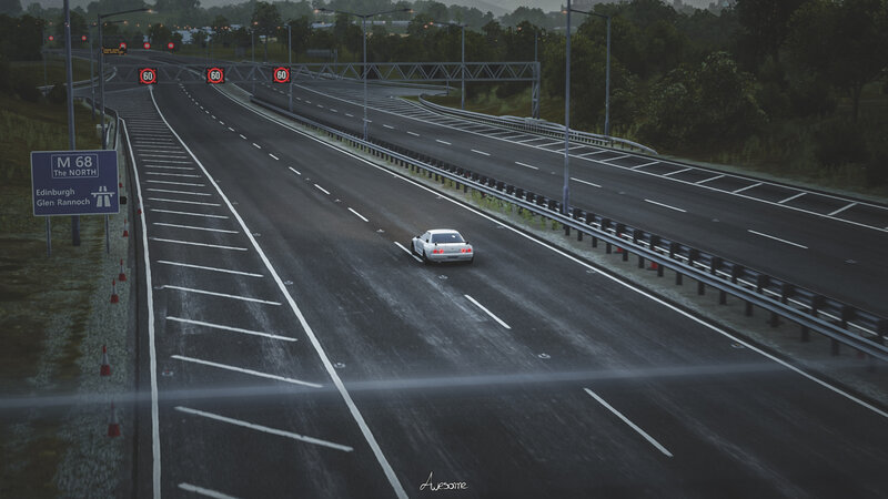 White Car on Highway — Gray