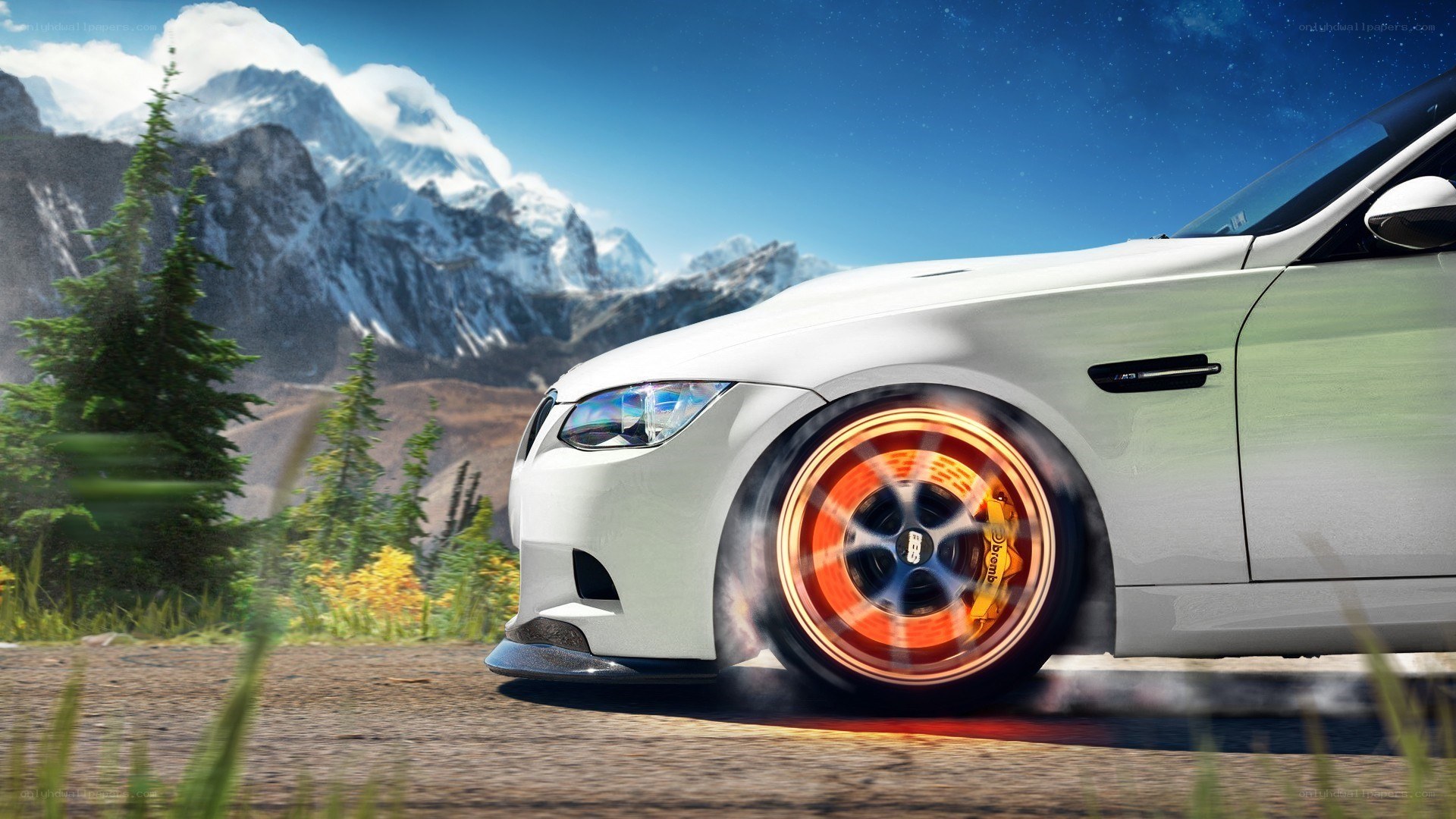 White car on mountain road