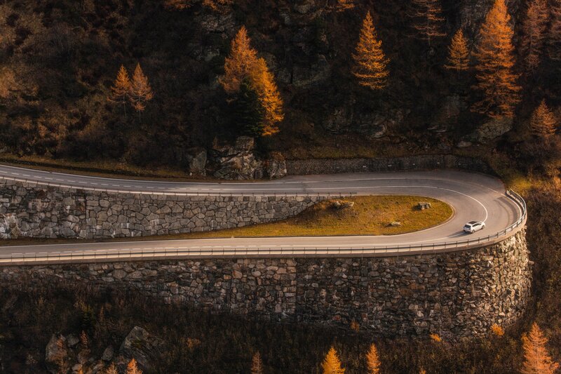 White Car on Mountain Road — Orange