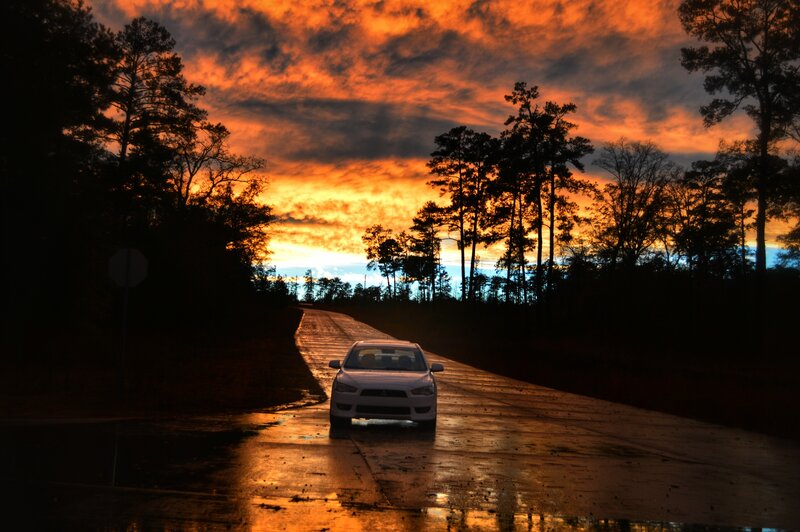 White Car on Road — Orange