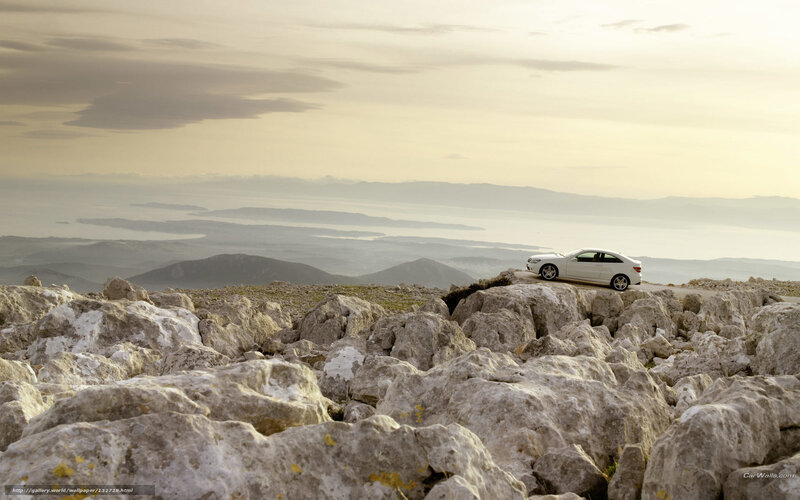 White Car on Rocky Cliff — Gray