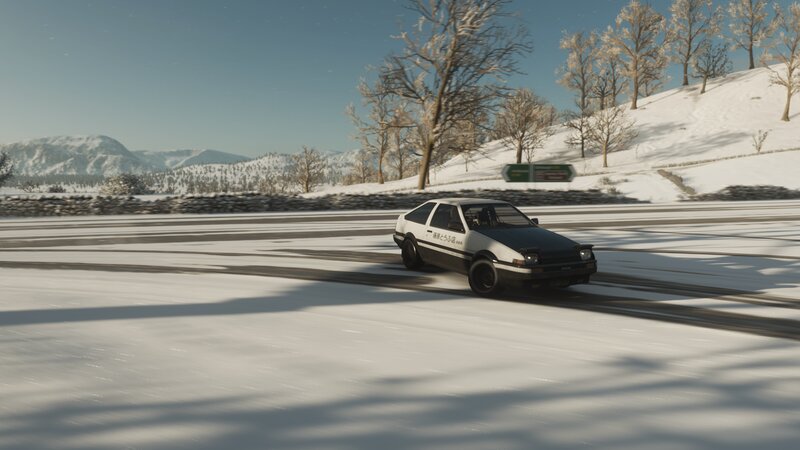 White Car on Snowy Road — Cold, Winter
