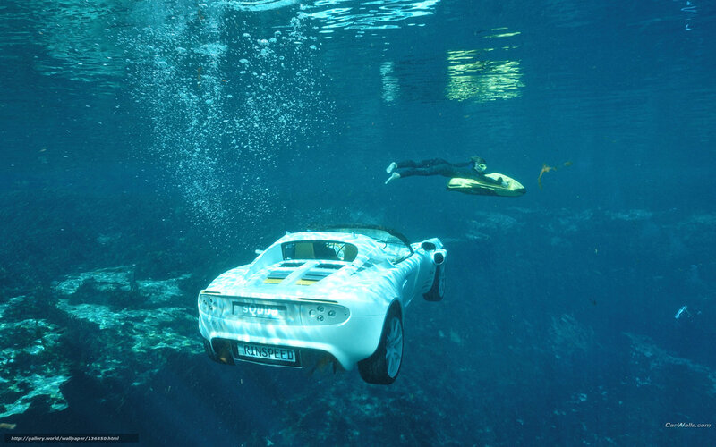 White Car Underwater — Blue