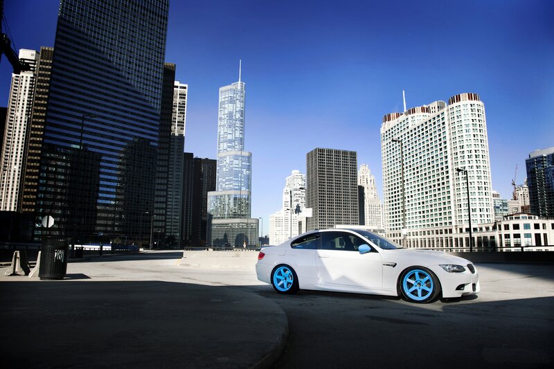 White Car with Blue Wheels — Dramatic, Afternoon, Photograph