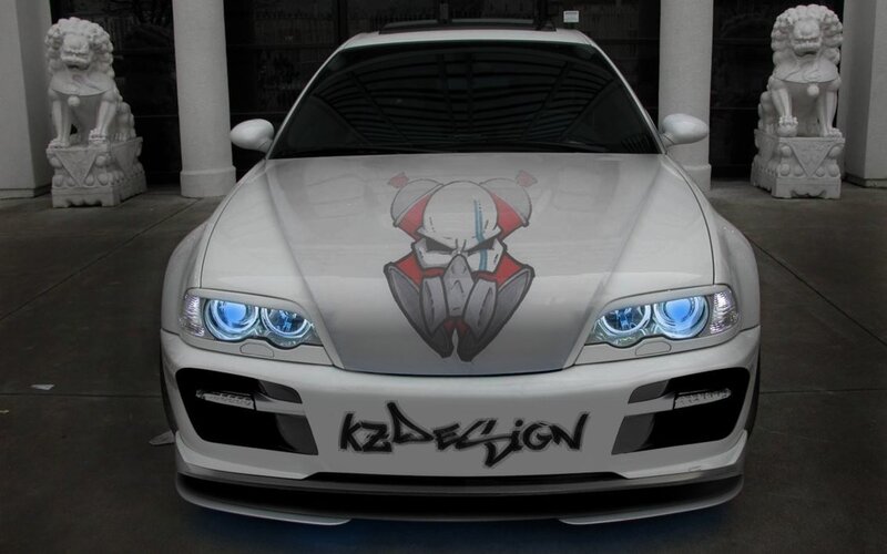 white car with custom graphics