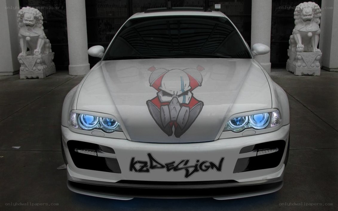 white car with custom graphics