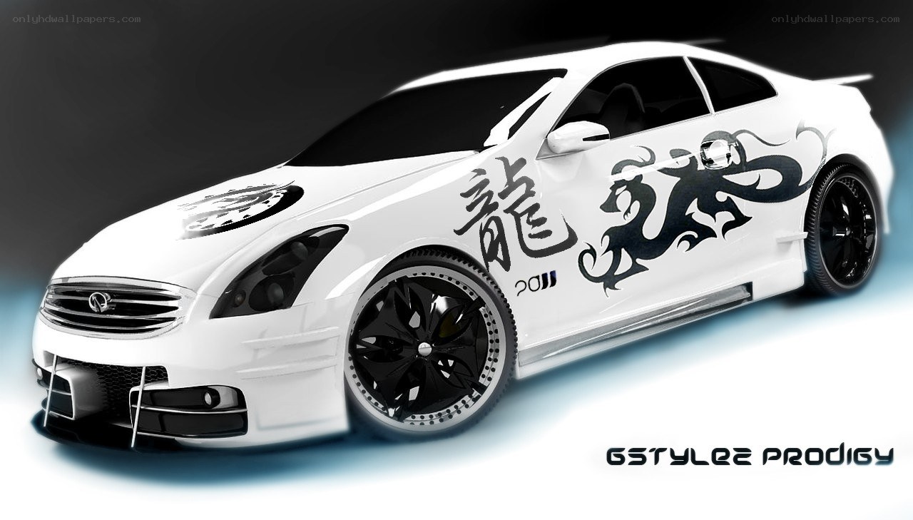 white car with dragon design