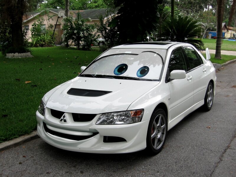 White Car with Eyes