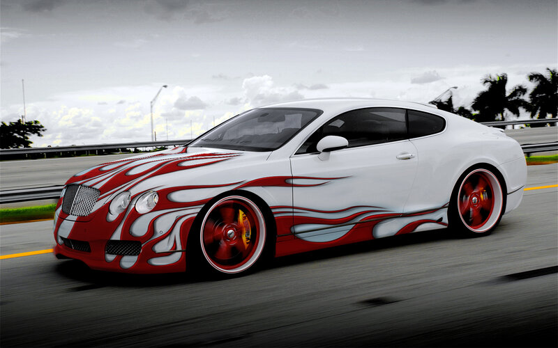 white car with flame design