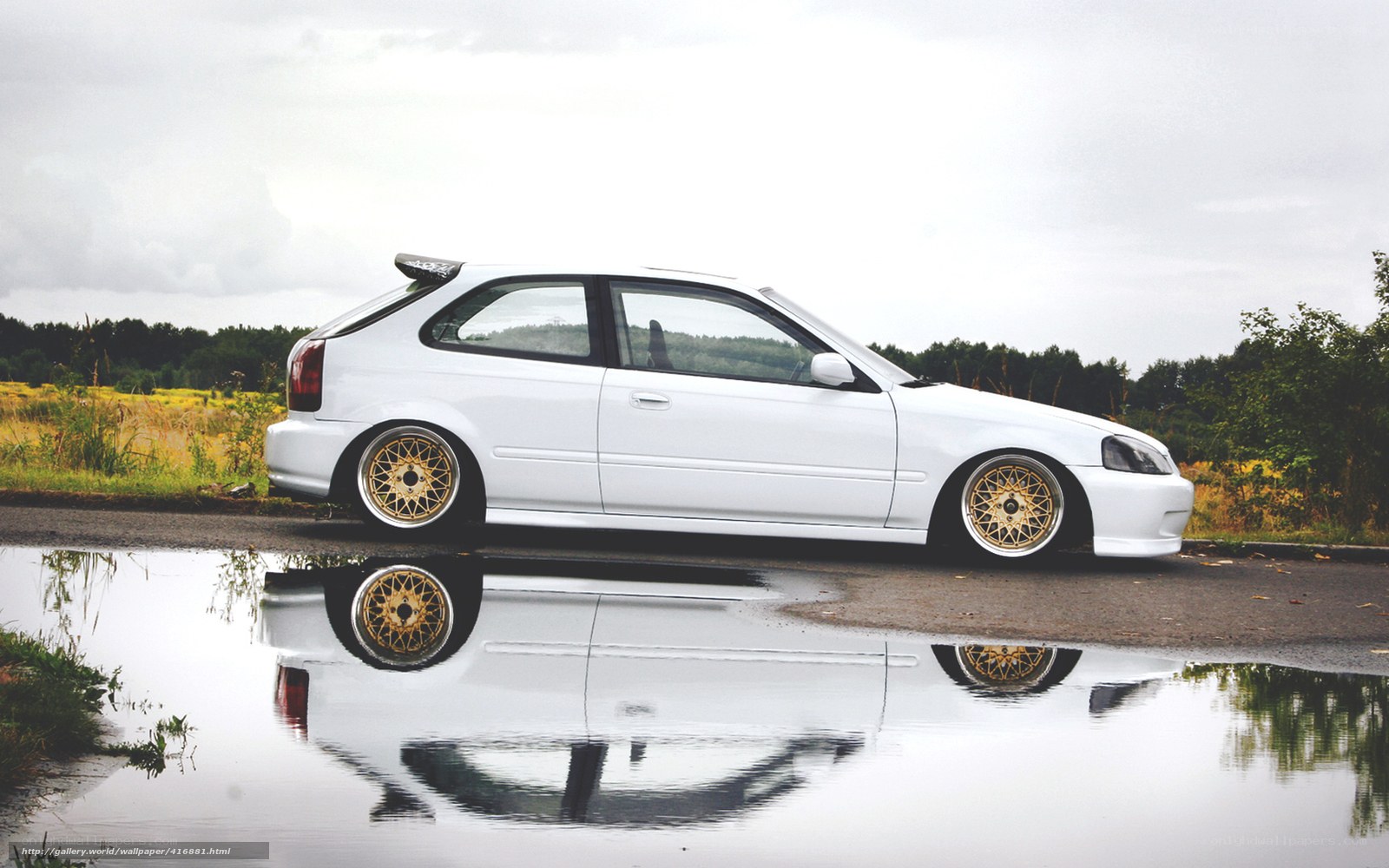 white car with gold wheels