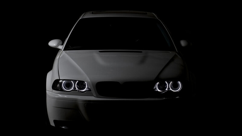 White Car with Headlights — Black