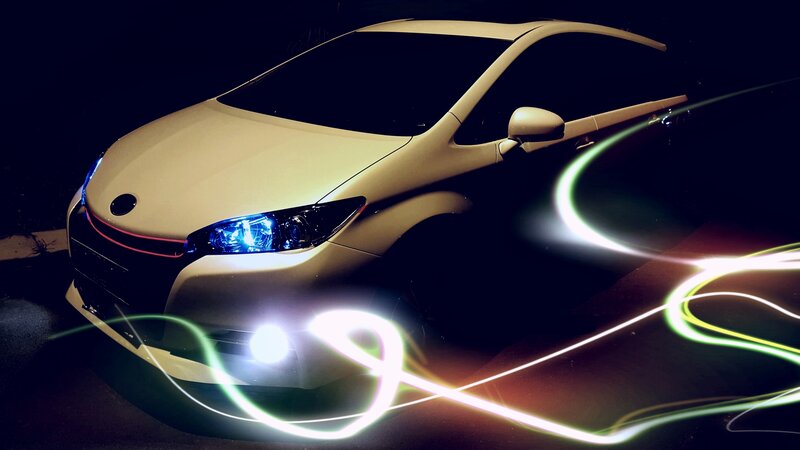 White Car with Light Trails