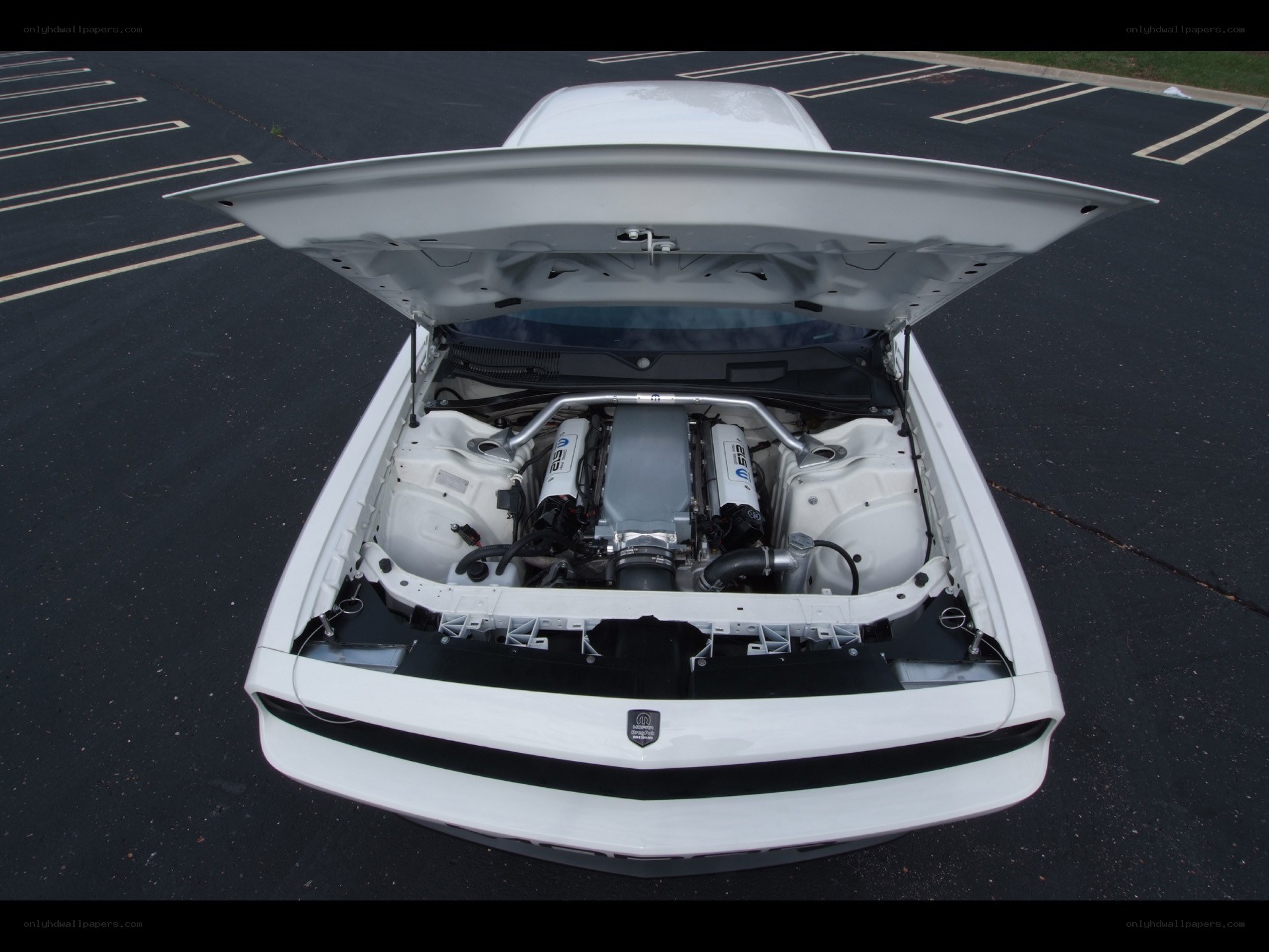 white car with open hood