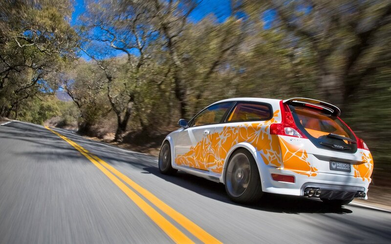 White Car with Orange Design