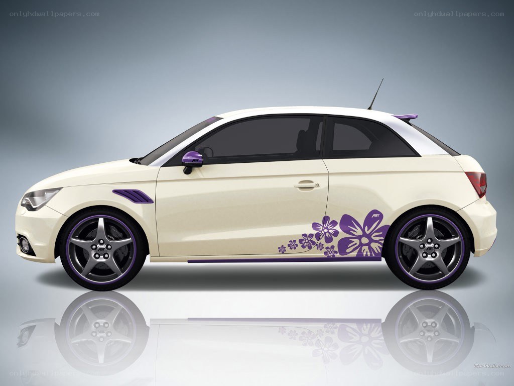 white car with purple flowers