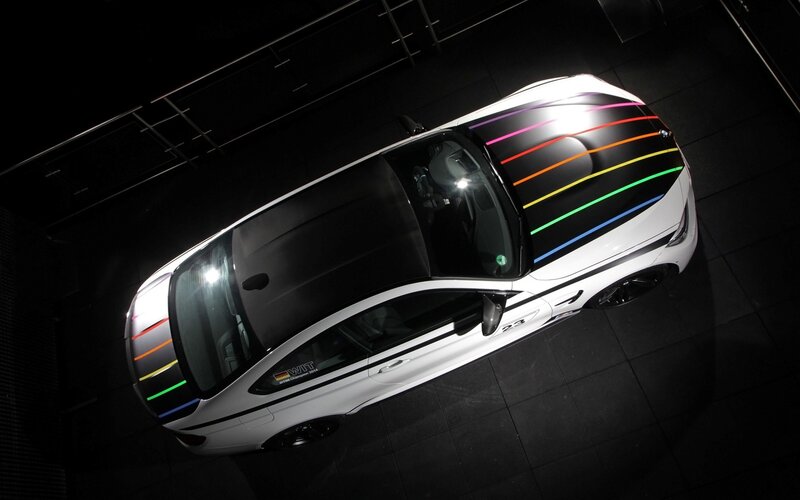 White Car with Rainbow Stripes