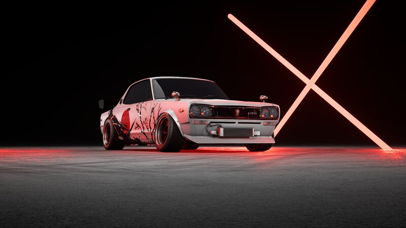 White Car with Red Design