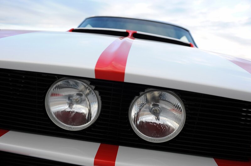 White Car with Red Stripes — Dramatic